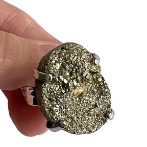 Silver Pyrite Druzy Adjustable Ring